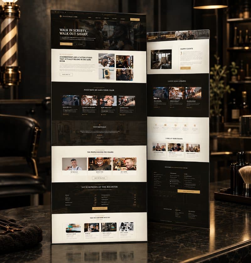 Dagger & Comb barbershop and tattoo studio website preview